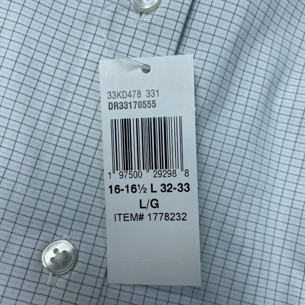 Calvin Klein Men's L Wrinkle-Free Checkered White Black Dress Shirt L1392 - Picture 7 of 8